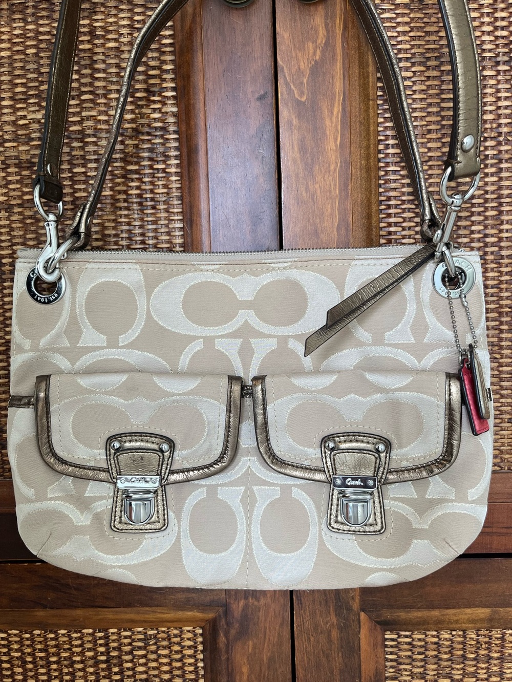 Vintage Y2K Coach Signature Canvas Shoulder Bag beige